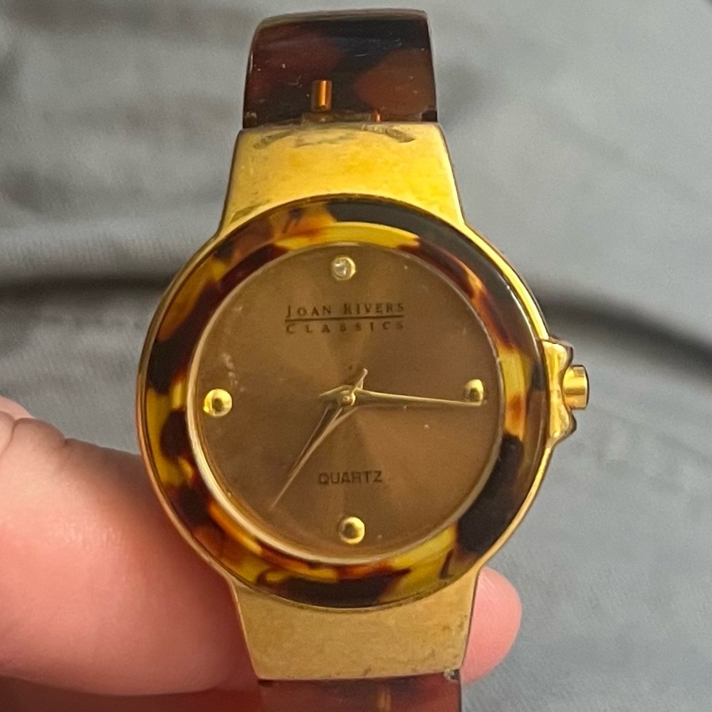 Joan Rivers Gold-Tone Watch with Tortoiseshell Bezel